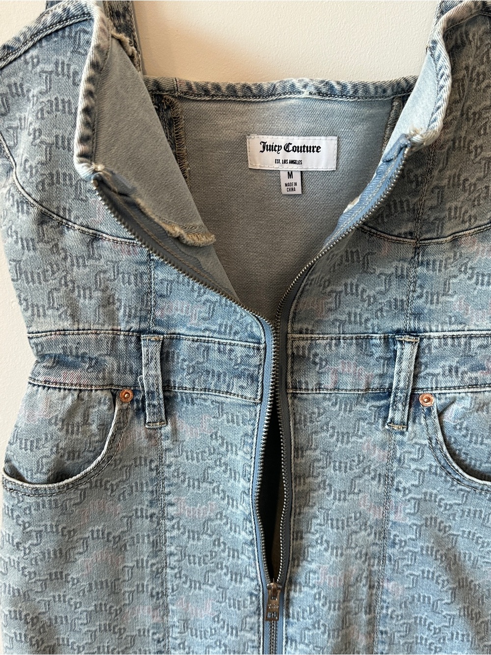 Juicy Couture Light Blue Jacquard Denim Zip Jacket